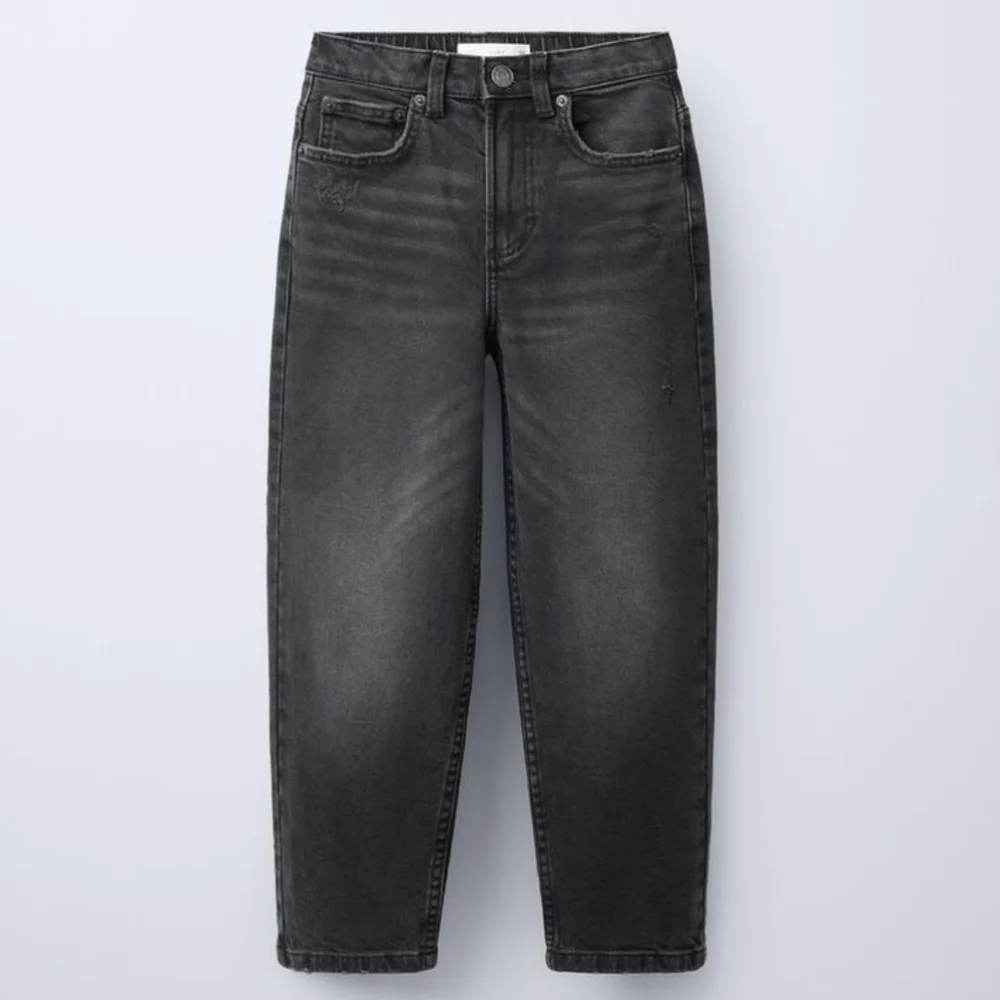 Zara Girls Black Mom Fit Distressed Elastic Waist Jeans Size 9